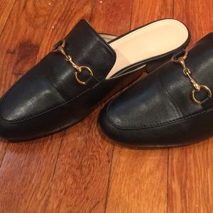 Black gorgeous fake leather mules